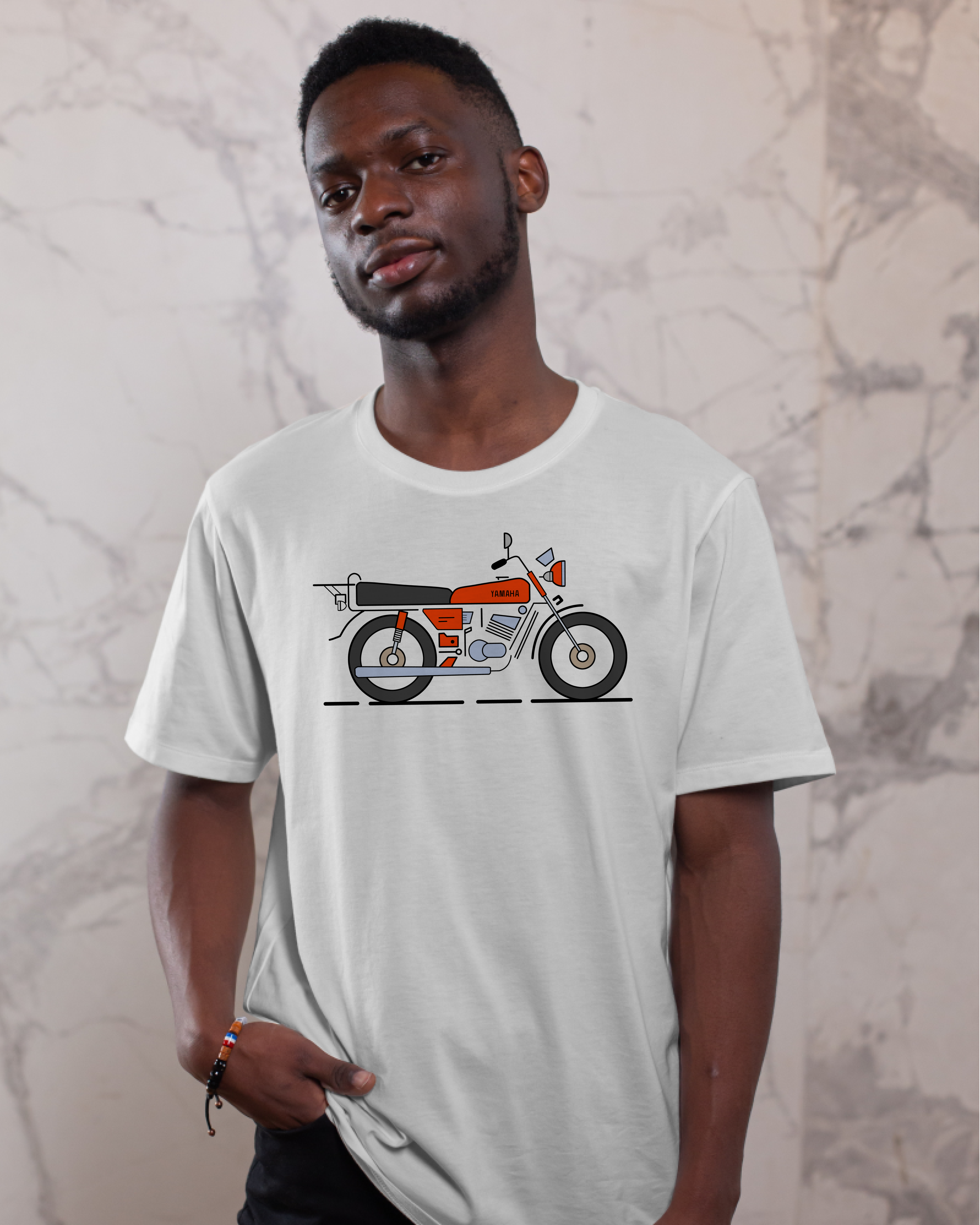 Red bike in white tshirt