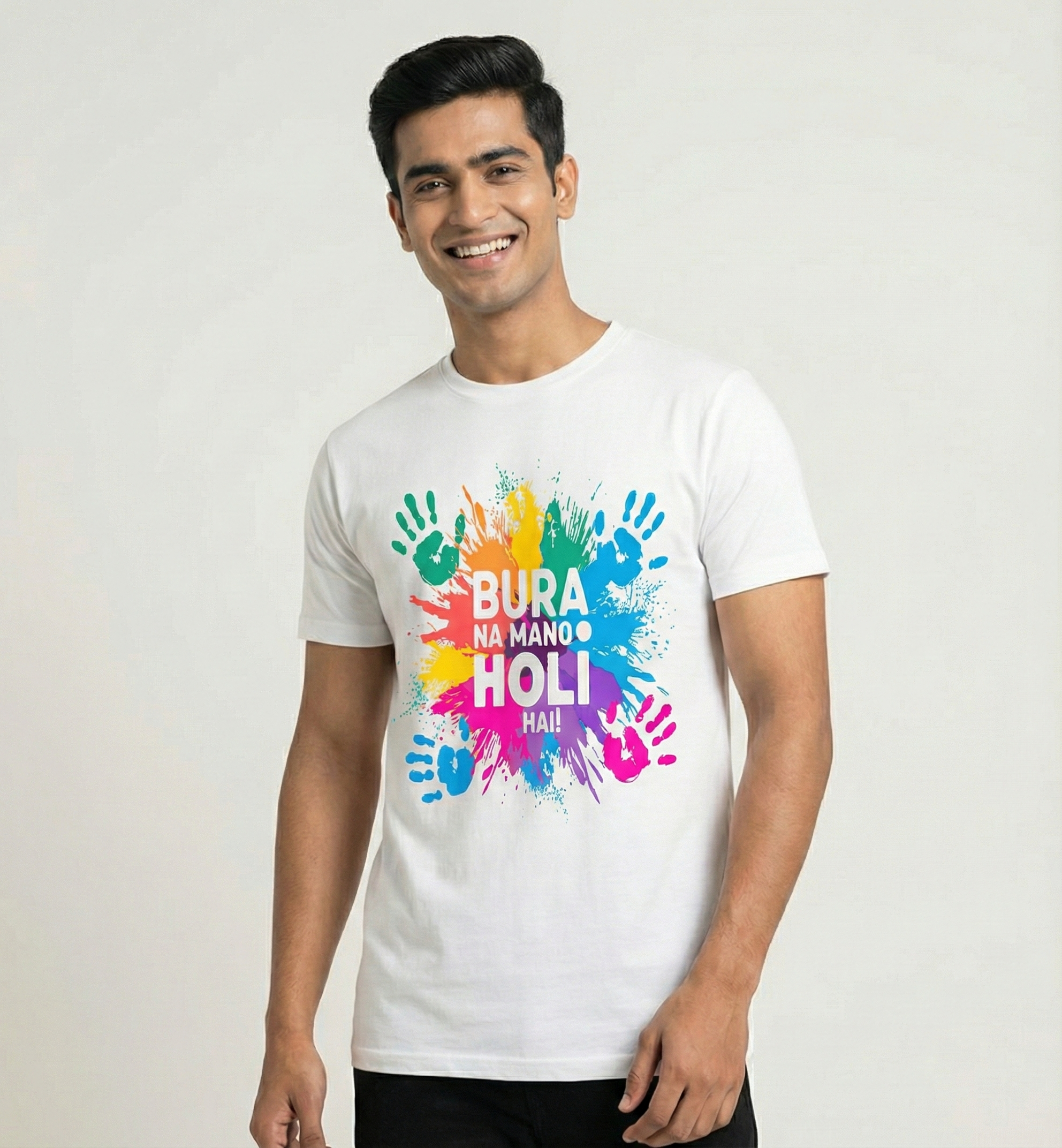Bura Na Mano Holi Hai Unisex White T-Shirt | Color Splash Festival Graphic Tee for Men & Women