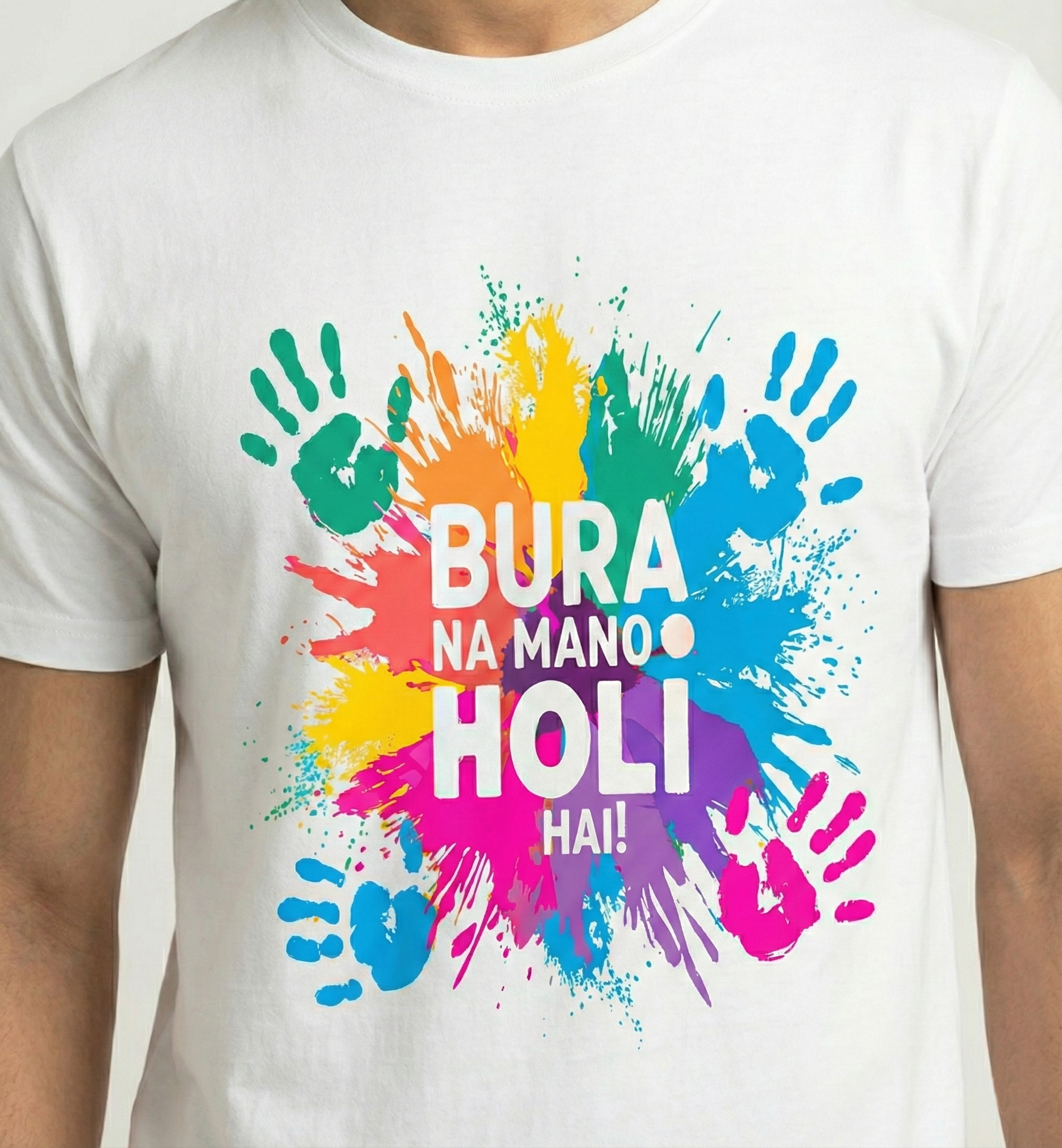 Bura Na Mano Holi Hai Unisex White T-Shirt | Color Splash Festival Graphic Tee for Men & Women