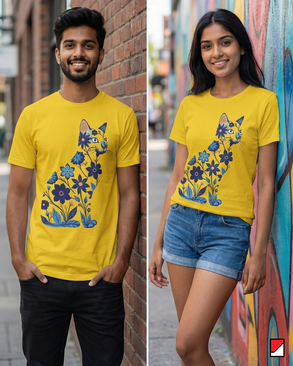 Floral Cat Art T-Shirt Unisex