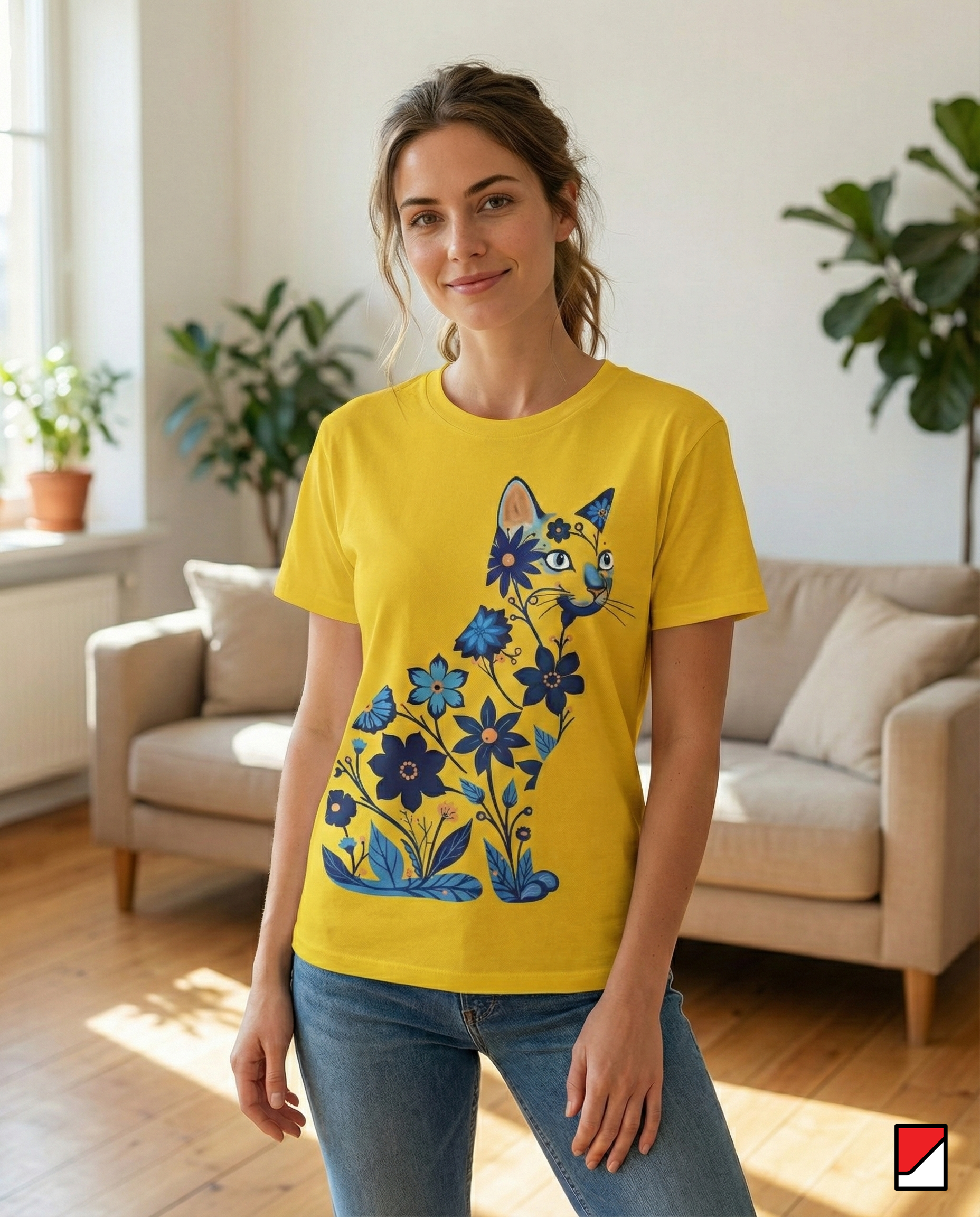 Floral Cat Art T-Shirt