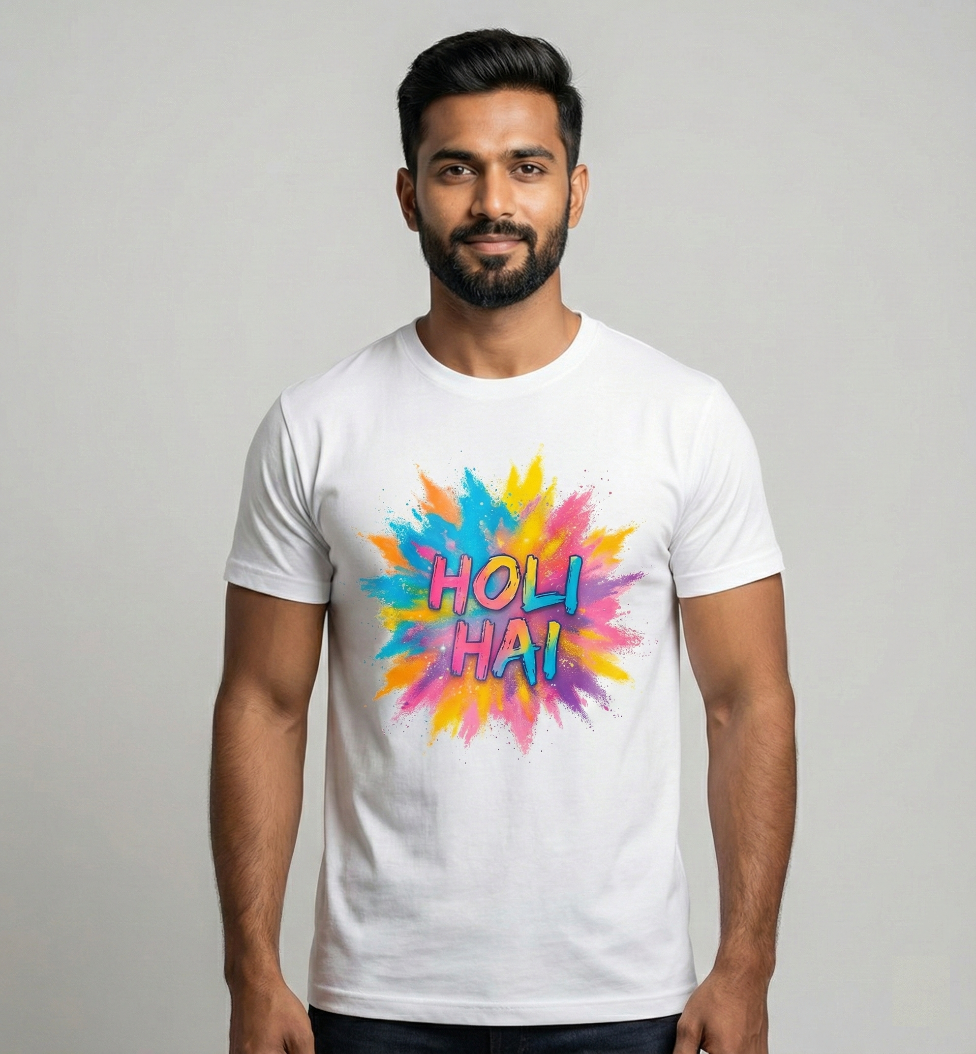 Holi Hai Printed T-Shirt Unisex – Color Splash Festival Graphic Tee | White Cotton Casual Wear
