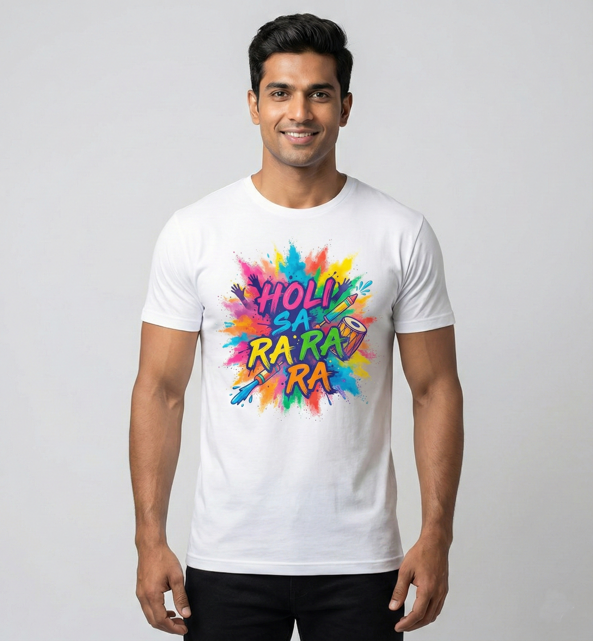 Holi Sa Ra Ra Ra Unisex T-Shirt – Color Splash Festival Graphic Tee | White Cotton Holi Special