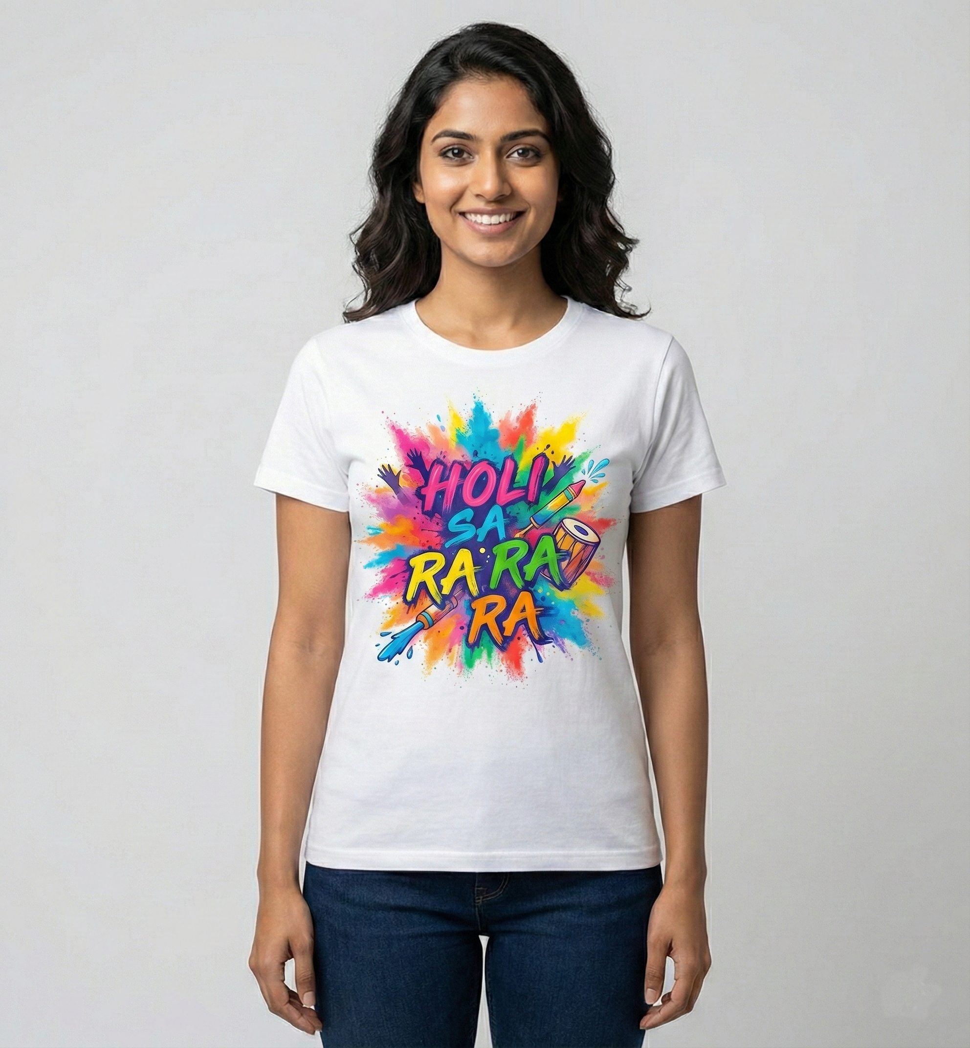 Holi Sa Ra Ra Ra Unisex T-Shirt – Color Splash Festival Graphic Tee | White Cotton Holi Special