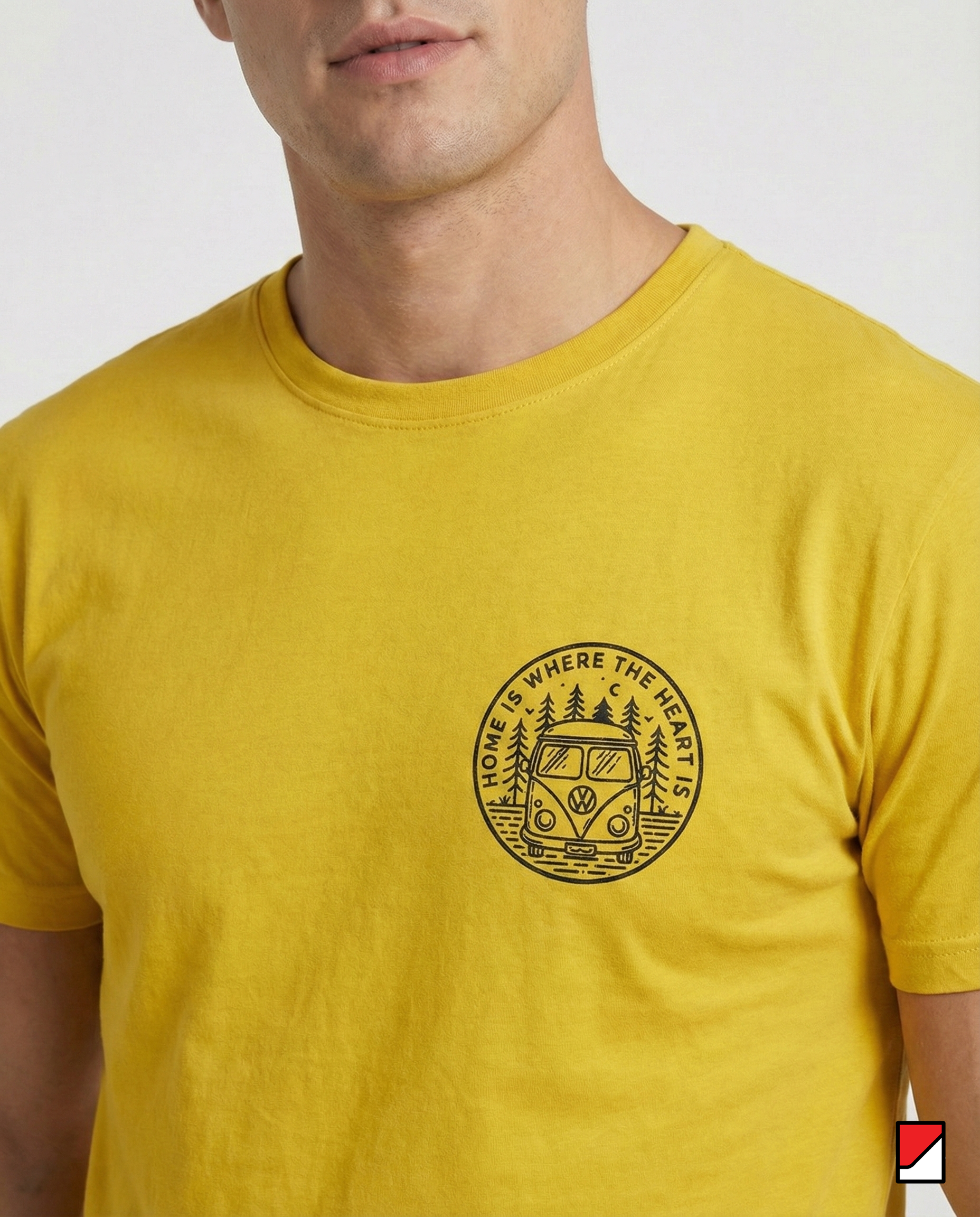 Men Yellow Cotton Printed Round Neck T-Shirt