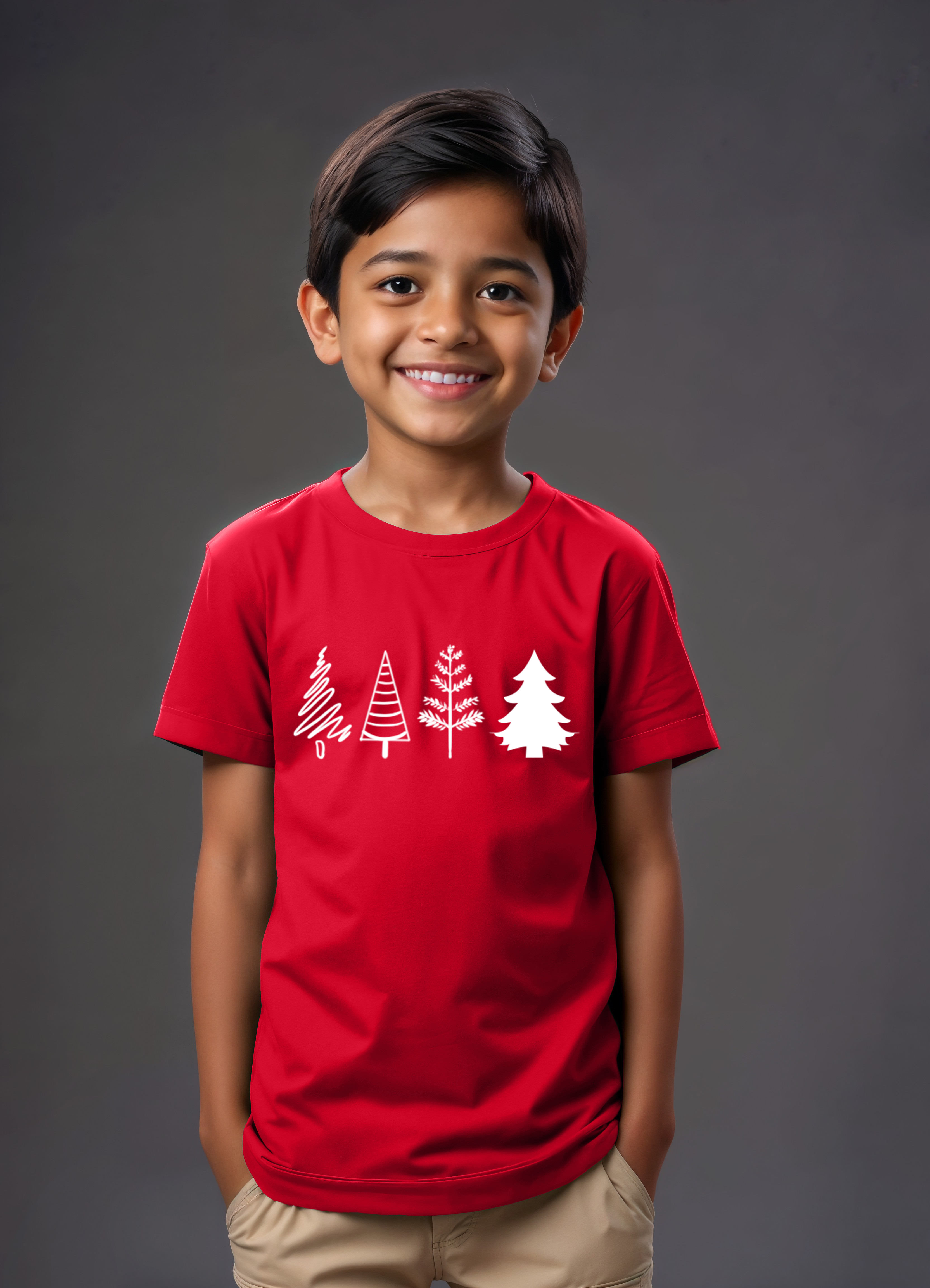 Christmas trees Kids red tshirt
