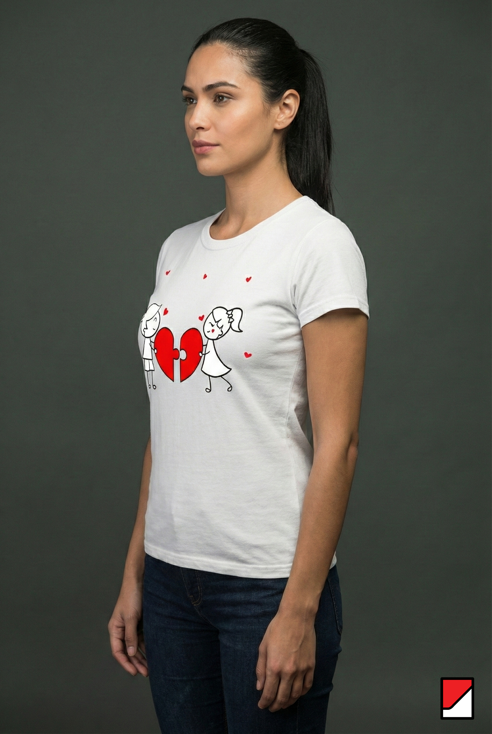 Couple Heart Puzzle Printed Women’s Cotton T-Shirt