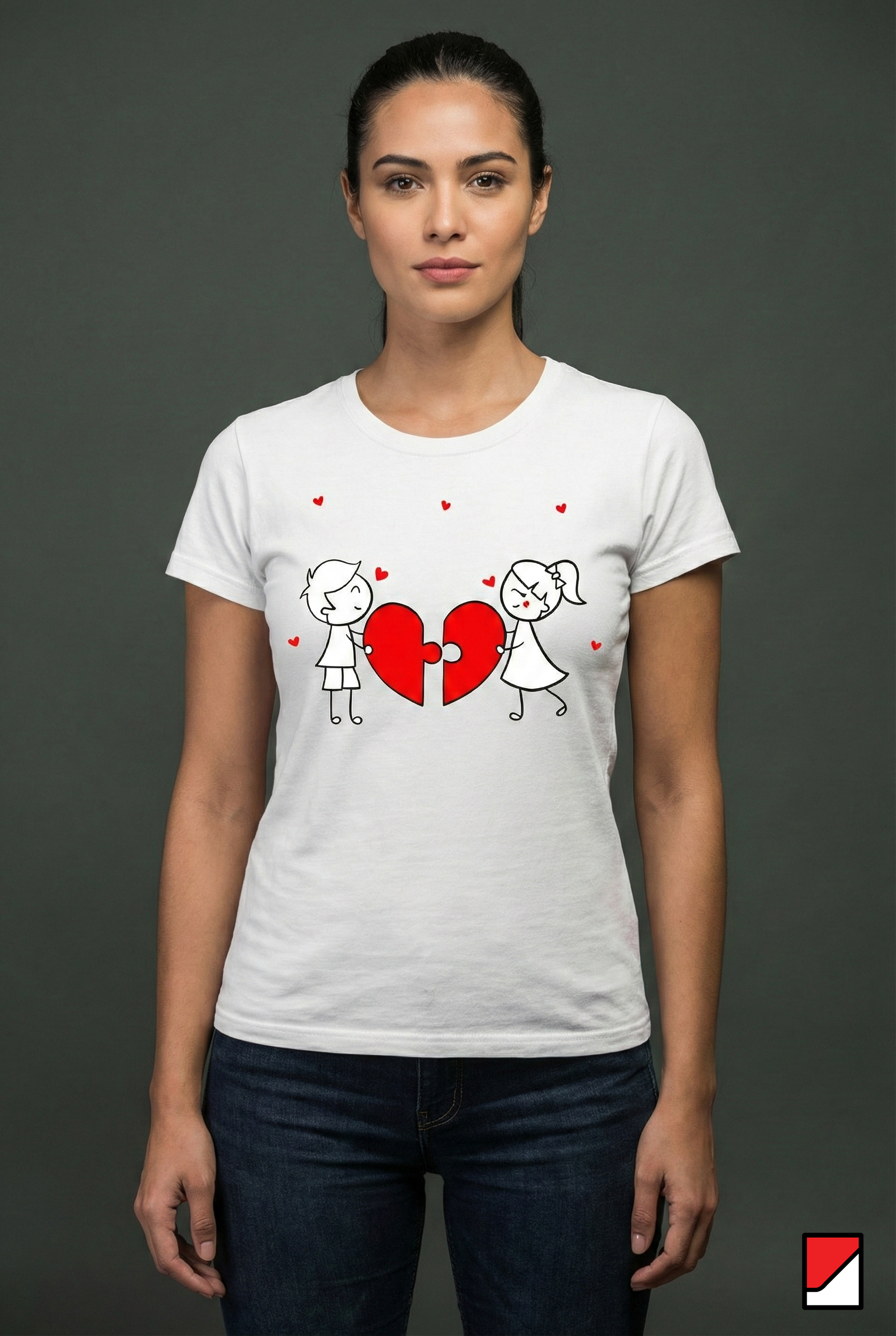 Couple Heart Puzzle Printed Women’s Cotton T-Shirt