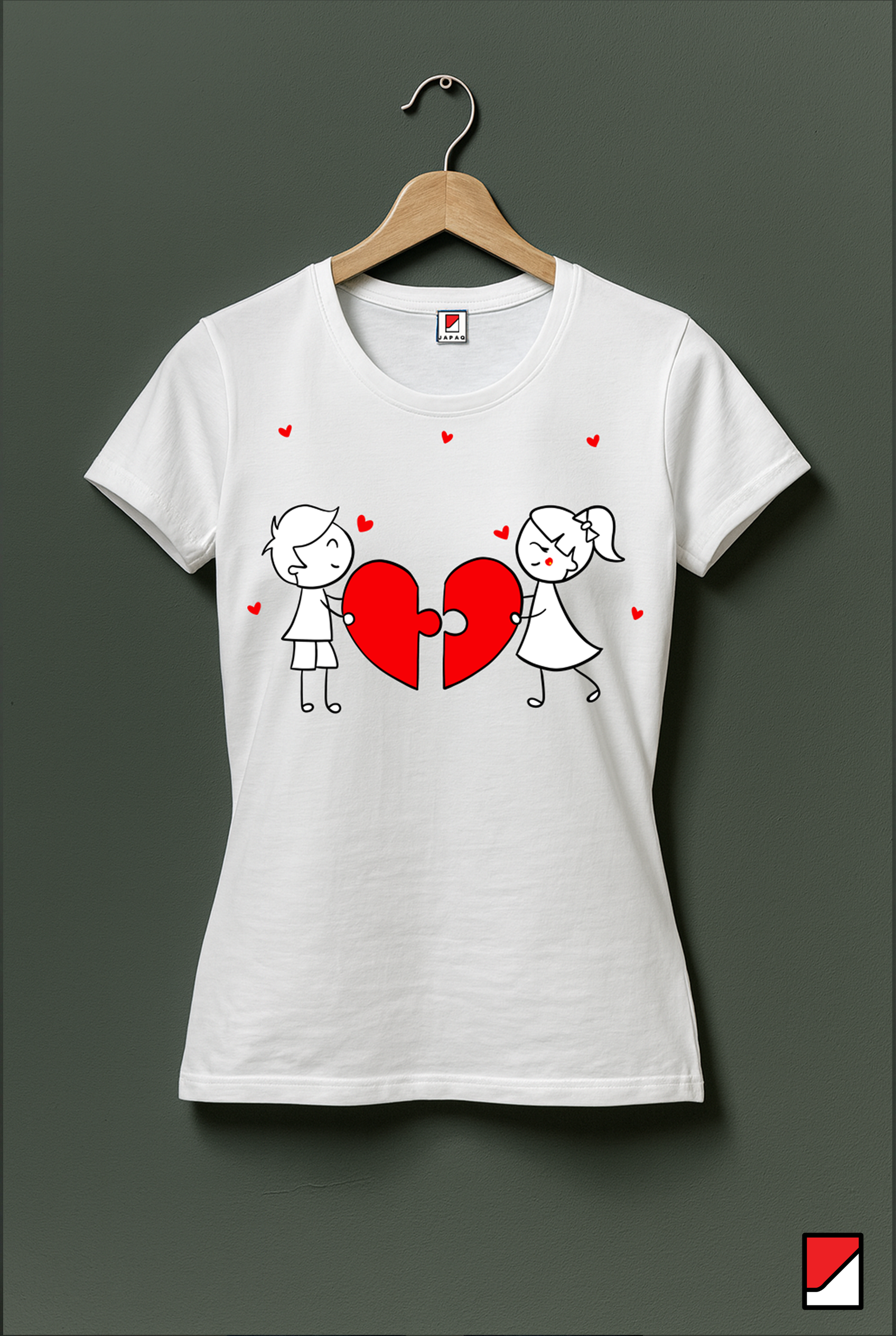 Couple Heart Puzzle Printed Women’s Cotton T-Shirt