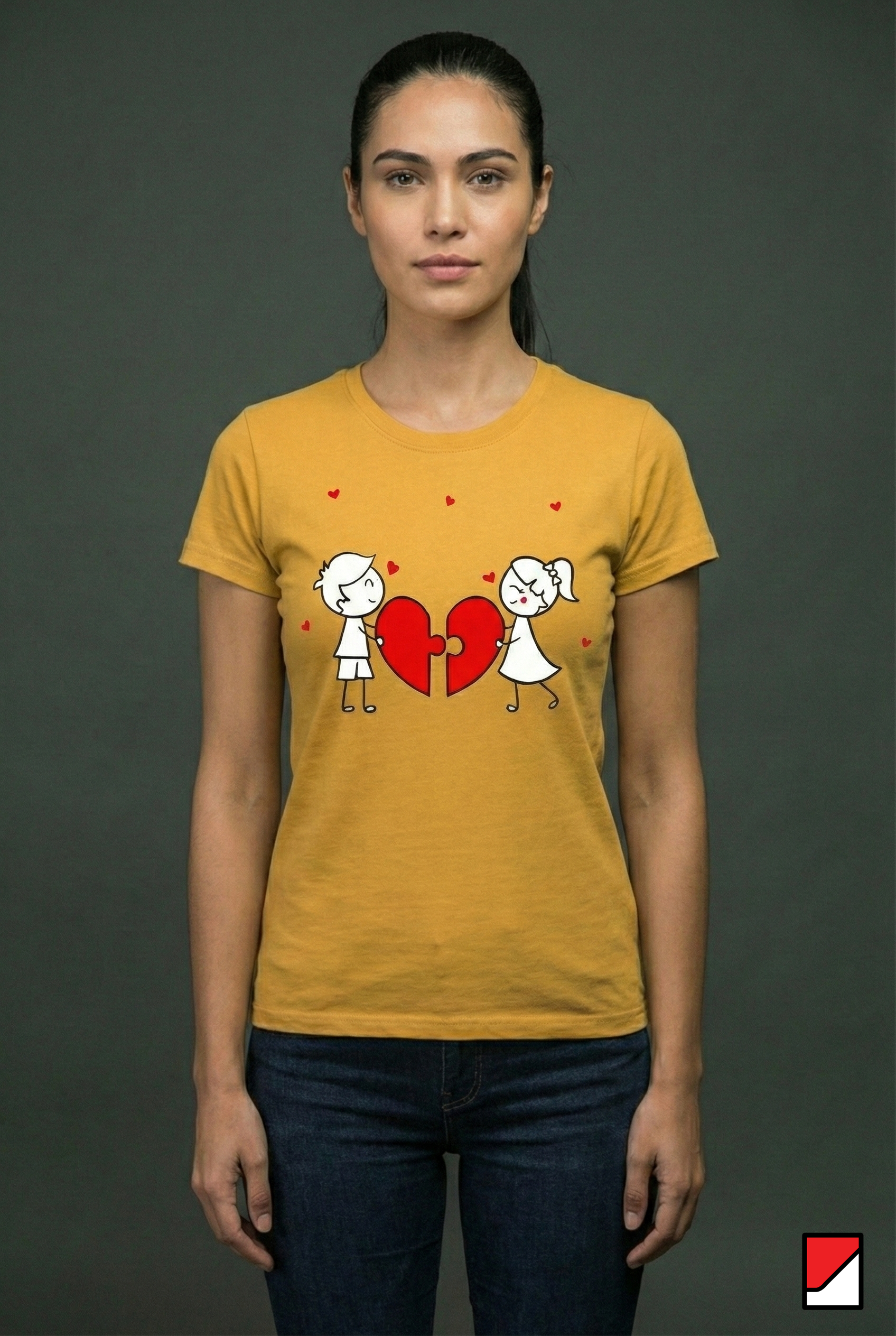 Couple Heart Puzzle Printed Women’s Cotton T-Shirt