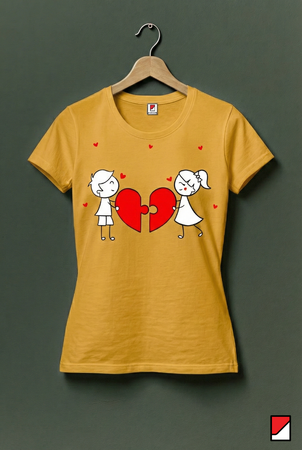 Couple Heart Puzzle Printed Women’s Cotton T-Shirt