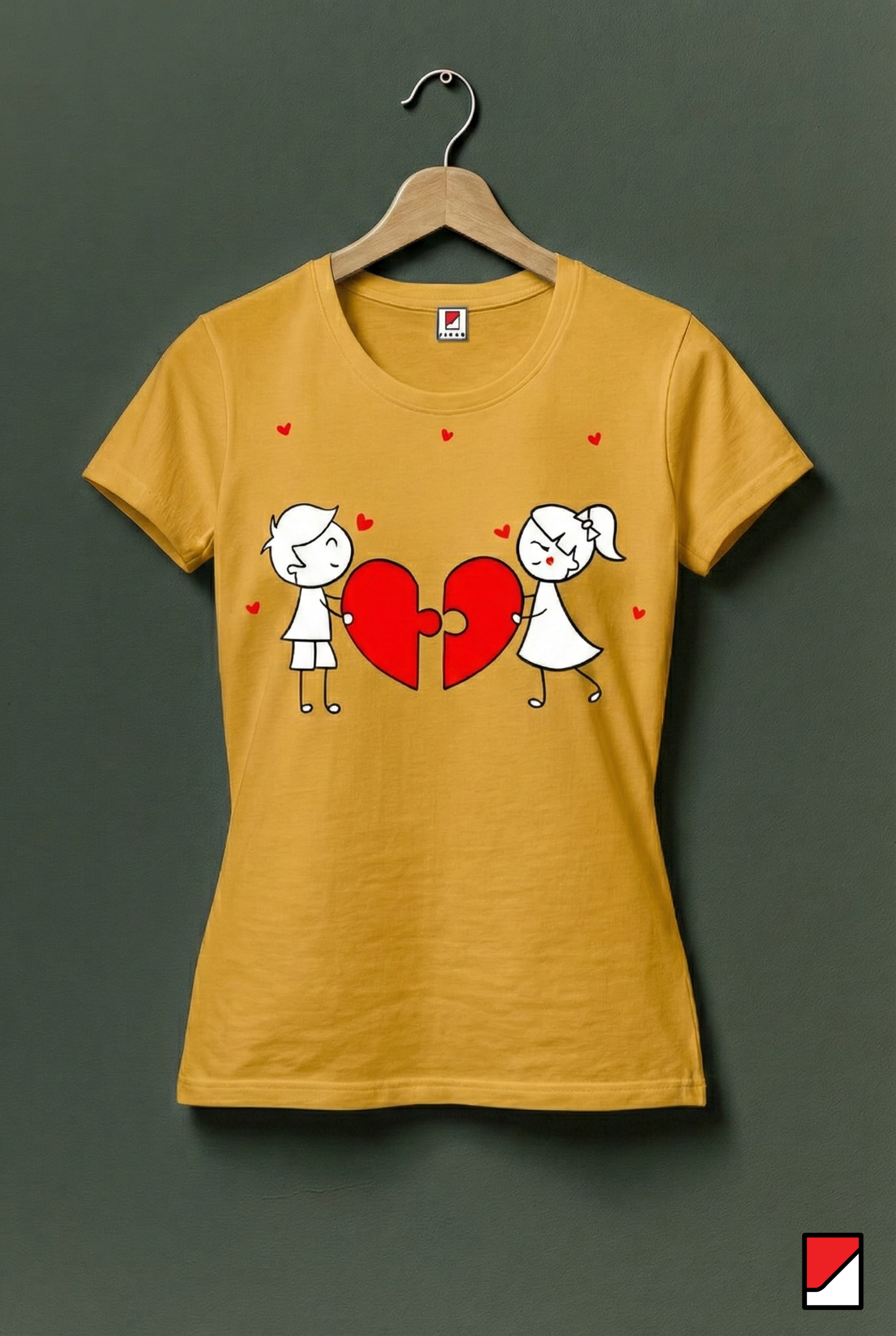 Couple Heart Puzzle Printed Women’s Cotton T-Shirt