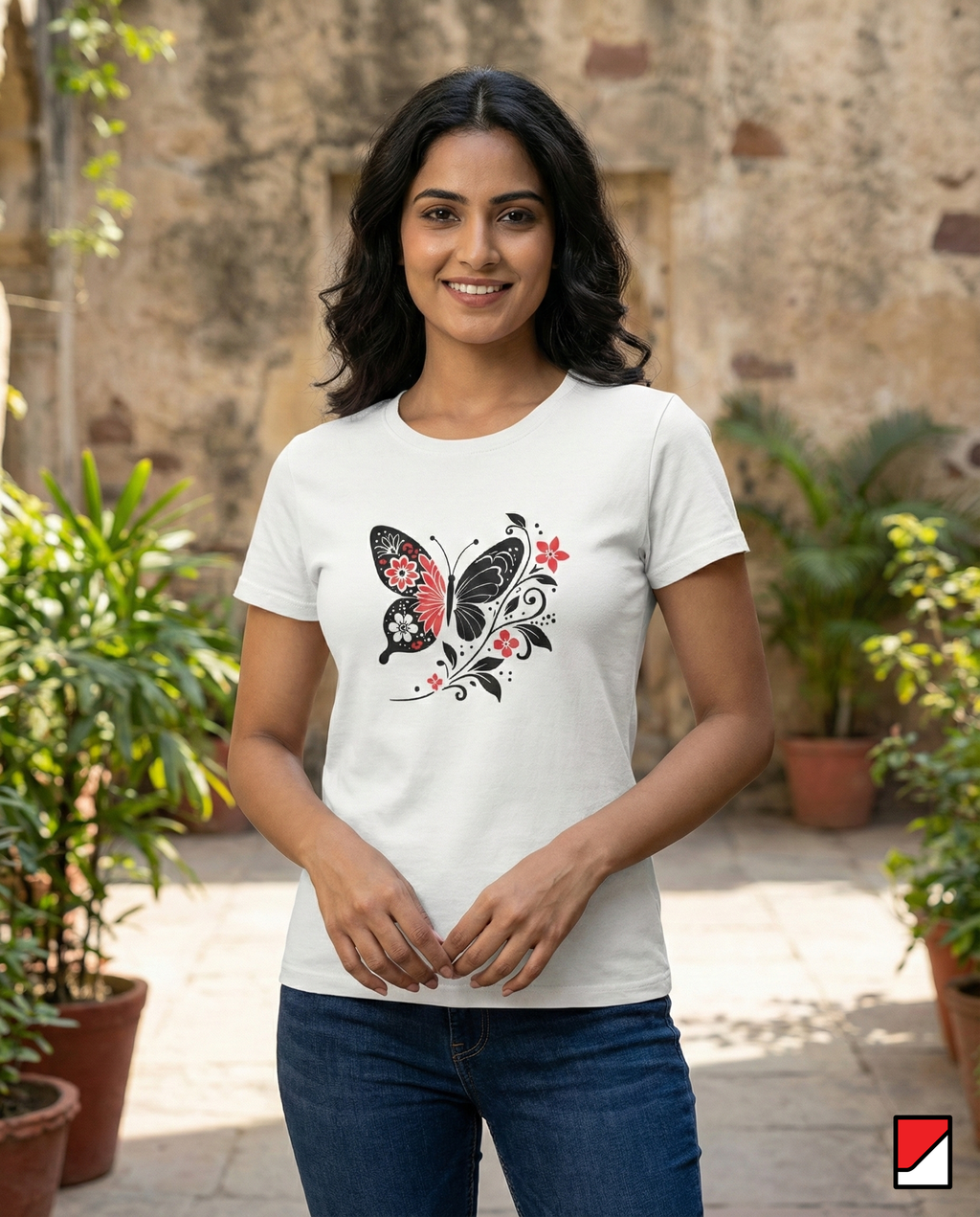 Butterfly in flower tshirt