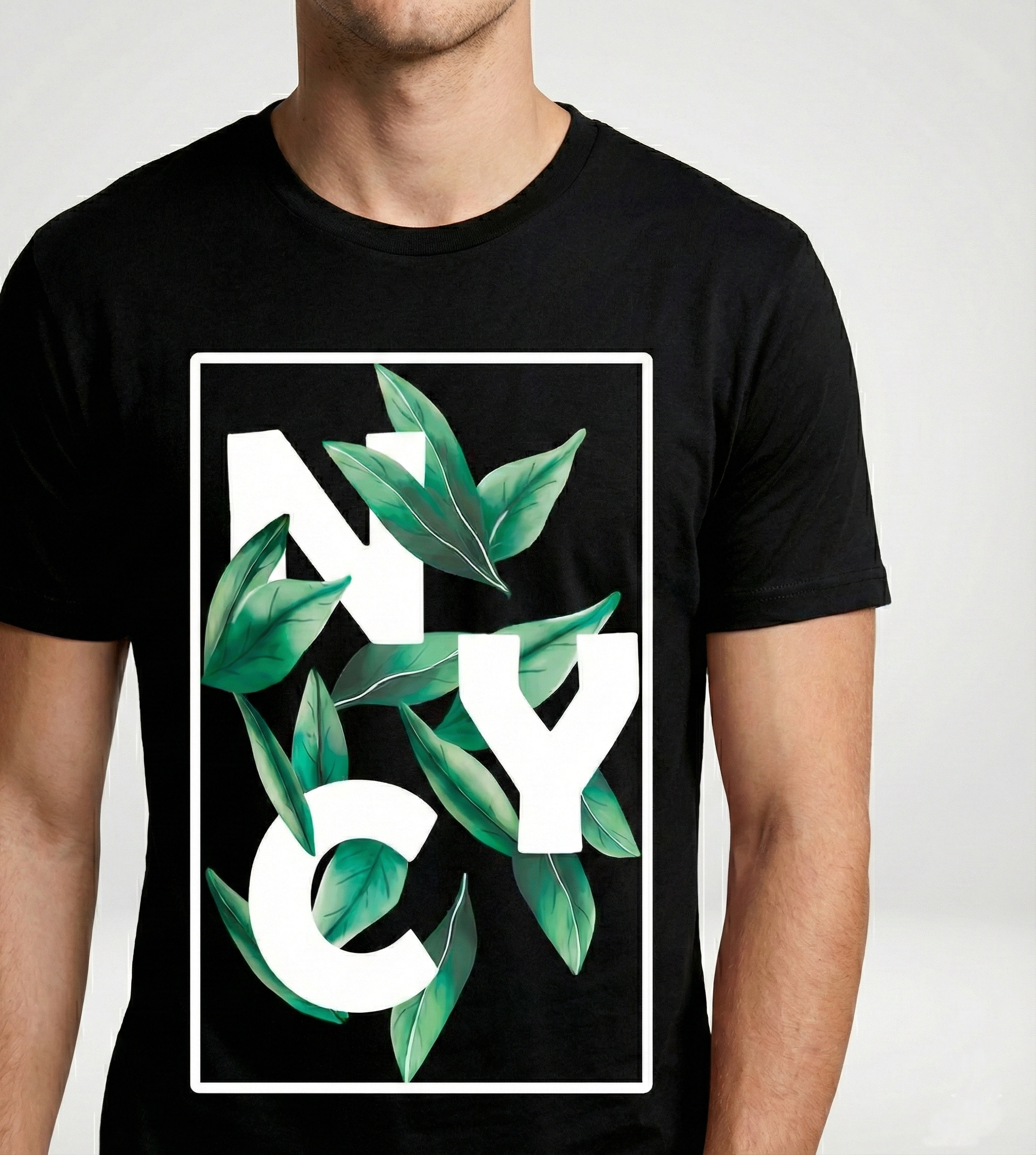 NYC Leaf Frame Graphic T-Shirt for Men – Premium Cotton Black Casual Tee